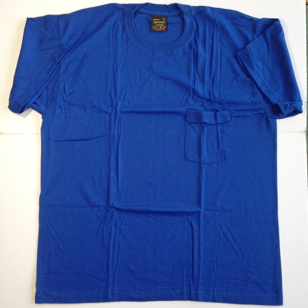 Vintage Pocket T-Shirt Blue 50/50 Sportsman New Old Stock Made in Canada XL